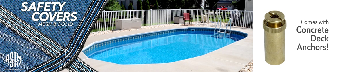Oval Swimming Pool Safety Covers with Concrete Decks