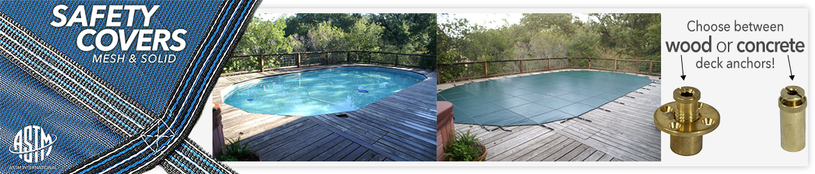 Oval Swimming Pool Safety Covers with Wood or Concrete Decks