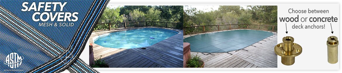 Oval Swimming Pool Safety Covers with Wood or Concrete Decks