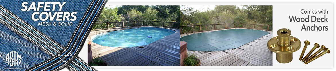 Oval Swimming Pool Safety Covers with Wood Decks
