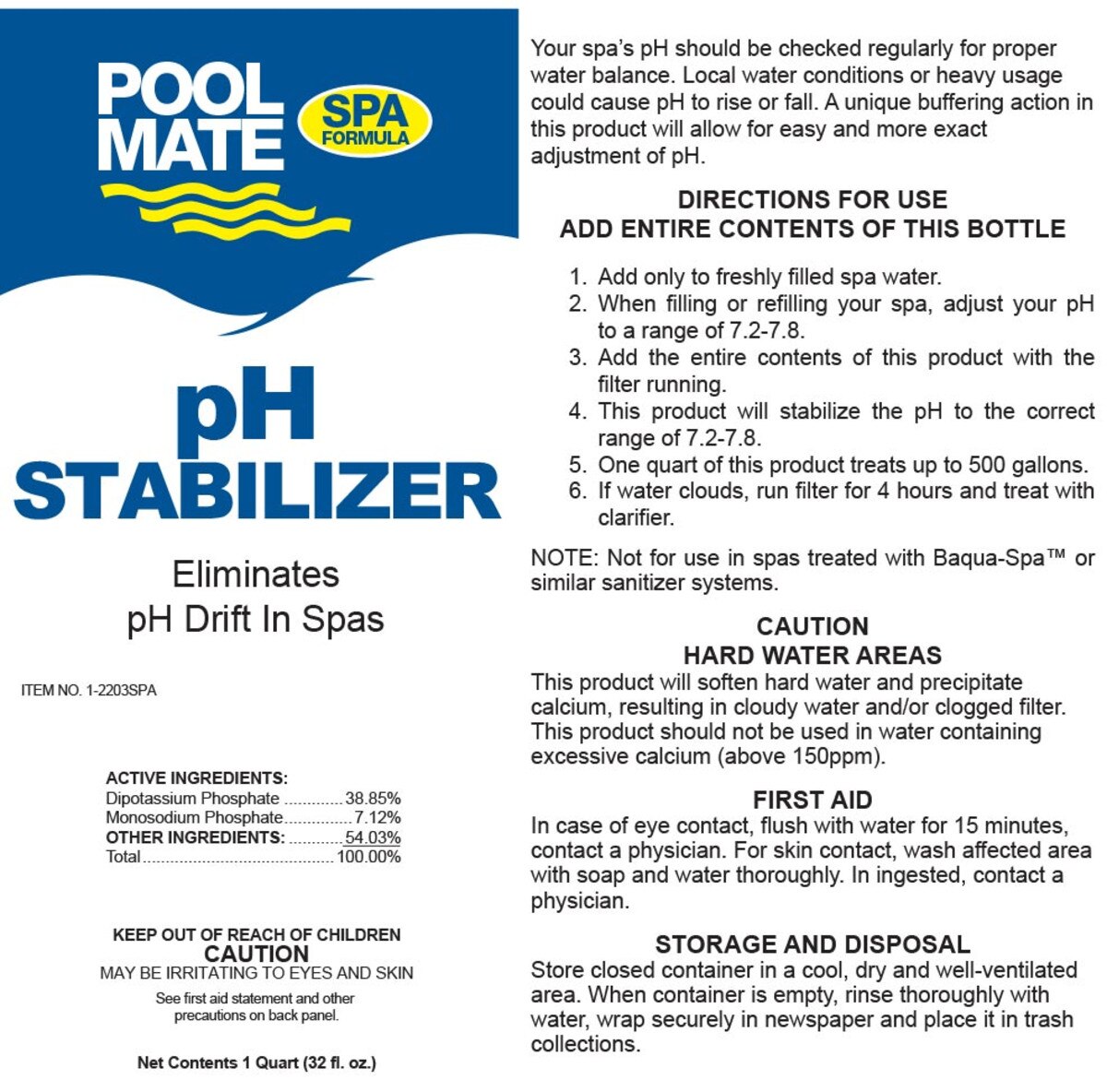 Pool Mate pH Stabilizer 2 Quarts Spa pH Control Splash Super Center