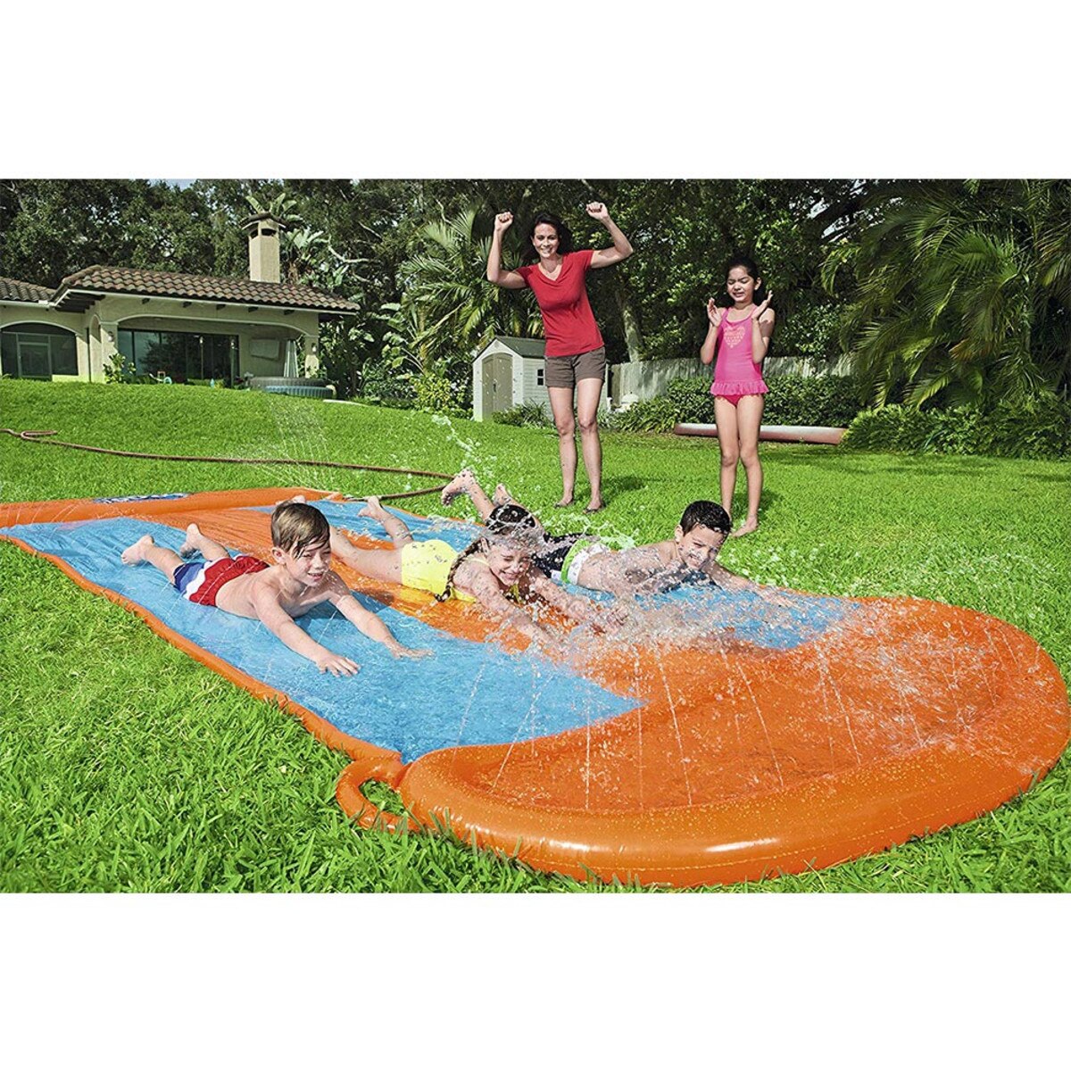 triple water slide with speed ramp
