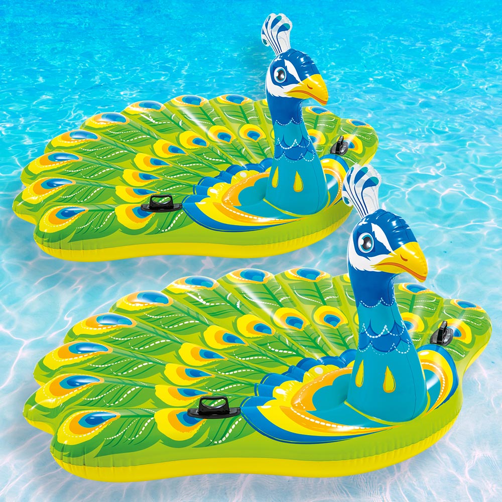 2 Pack Intex Giant Inflatable Colorful Peacock Island Ride On Pool Float Raft